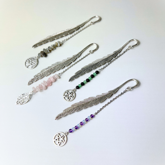 Big bookmark for your grimoire, book, journal, with gemstones and charms Baguette Magick