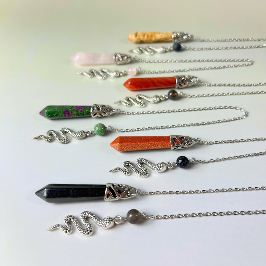 Snake dowsing pendulum, multiple gemstones