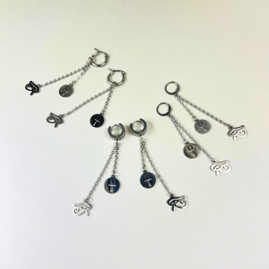 Boucle d'oreille Anhk et Œil d'Horus, Mono ou Paire