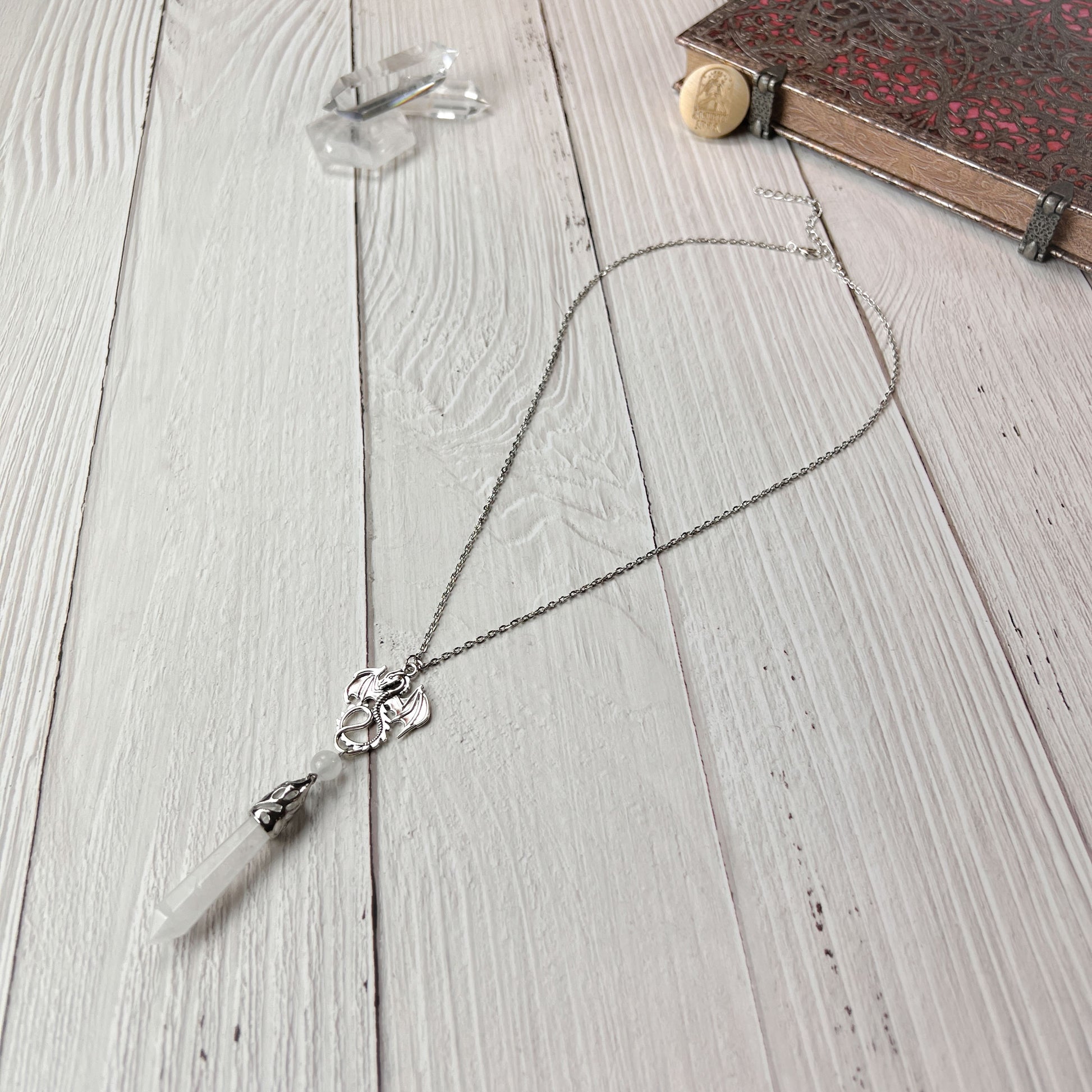 Dragon and clear quartz pendulum necklace Baguette Magick