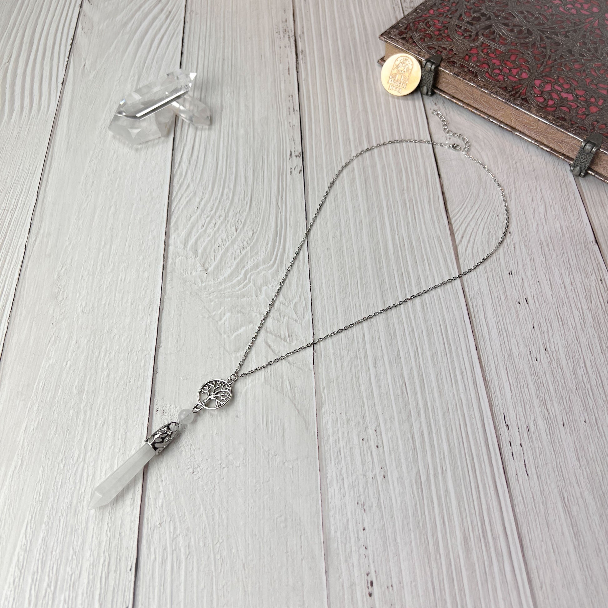 Clear quartz and tree of life pendulum necklace Baguette Magick