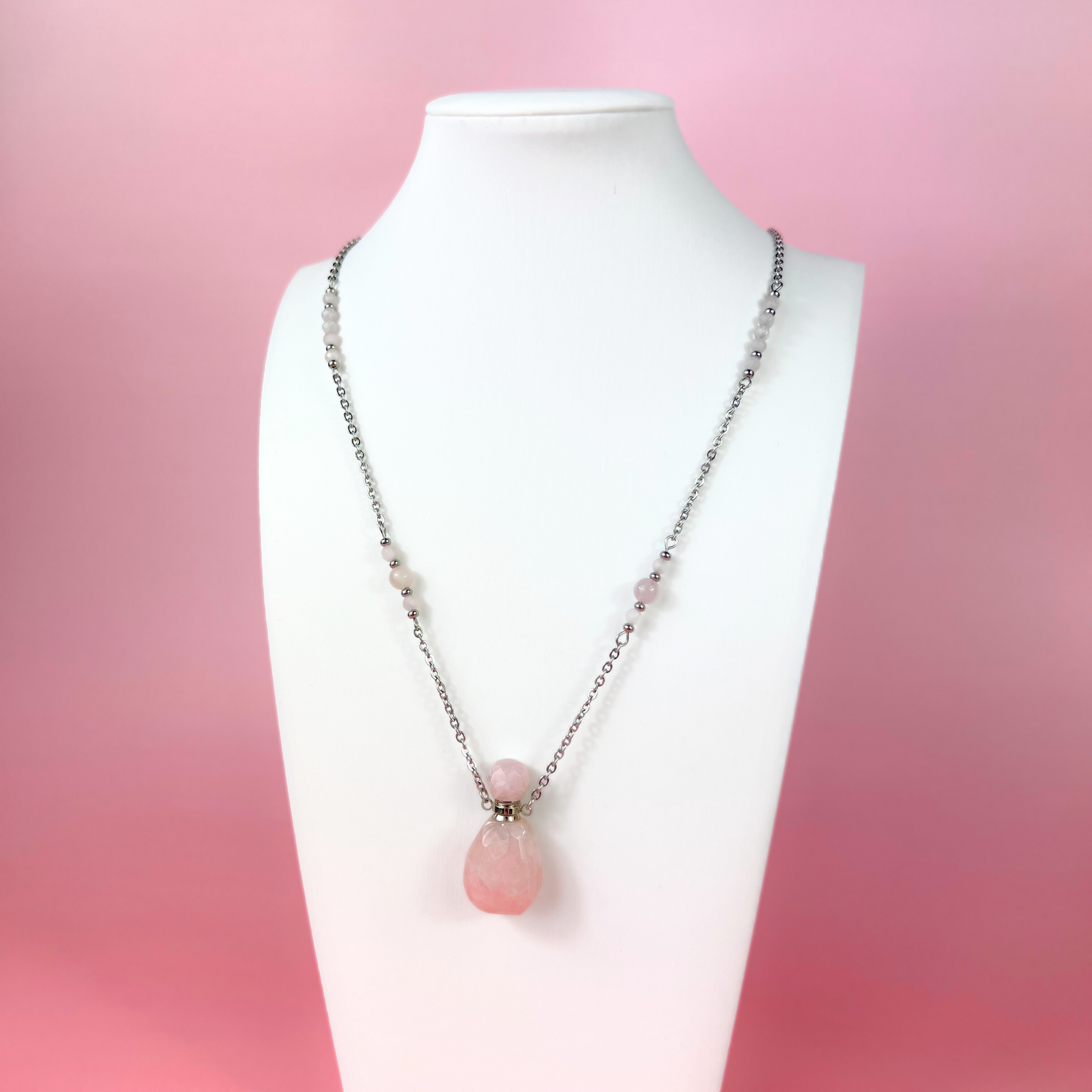 Perfume and potion bottle necklace in rose quartz Baguette Magick