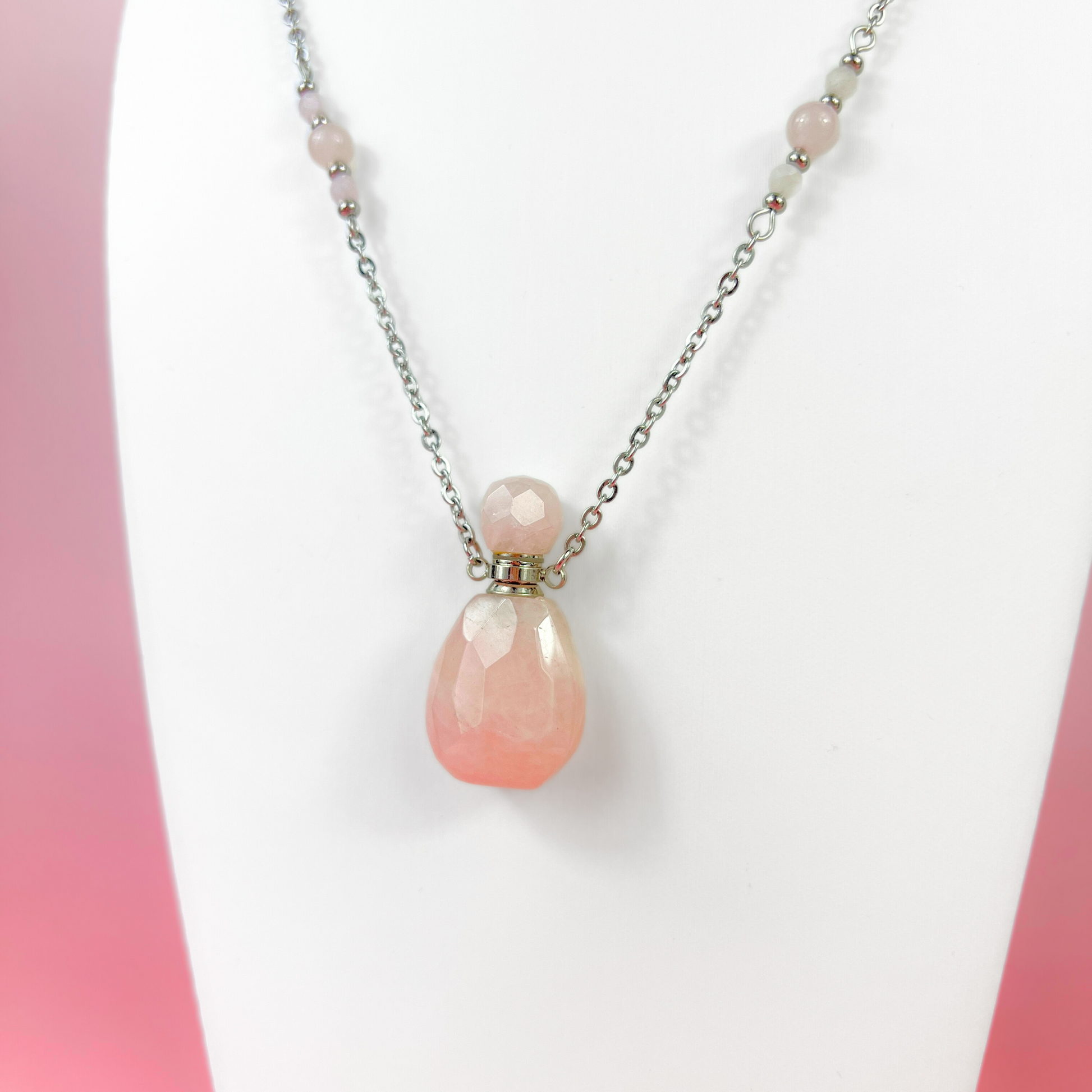 Perfume and potion bottle necklace in rose quartz Baguette Magick