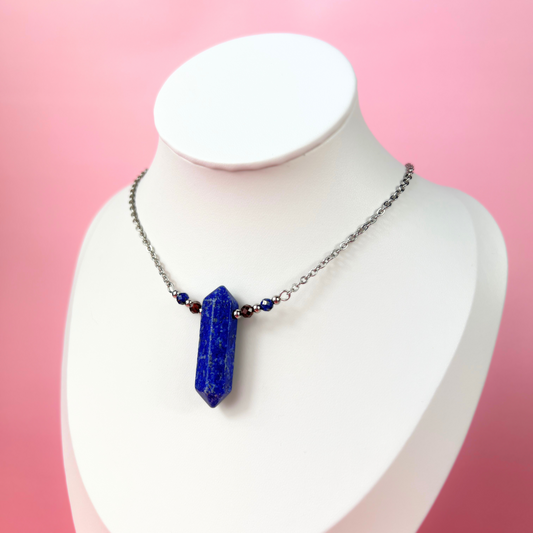 Lapis lazuli, garnet necklace with faceted beads Baguette Magick