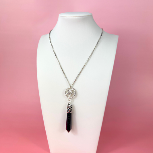Blue sandstone inverted pentacle pendulum necklace