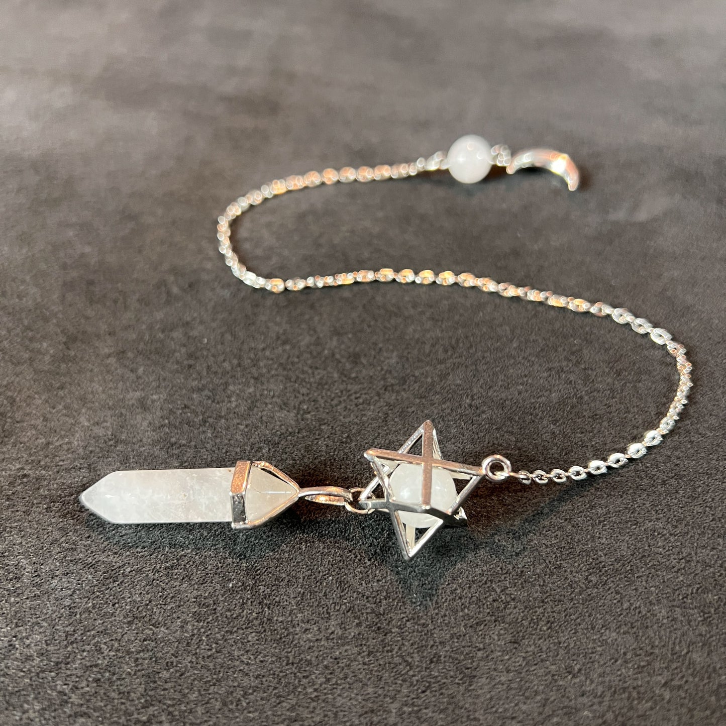 Clear quartz Merkaba and Moon crescent divination pendulum