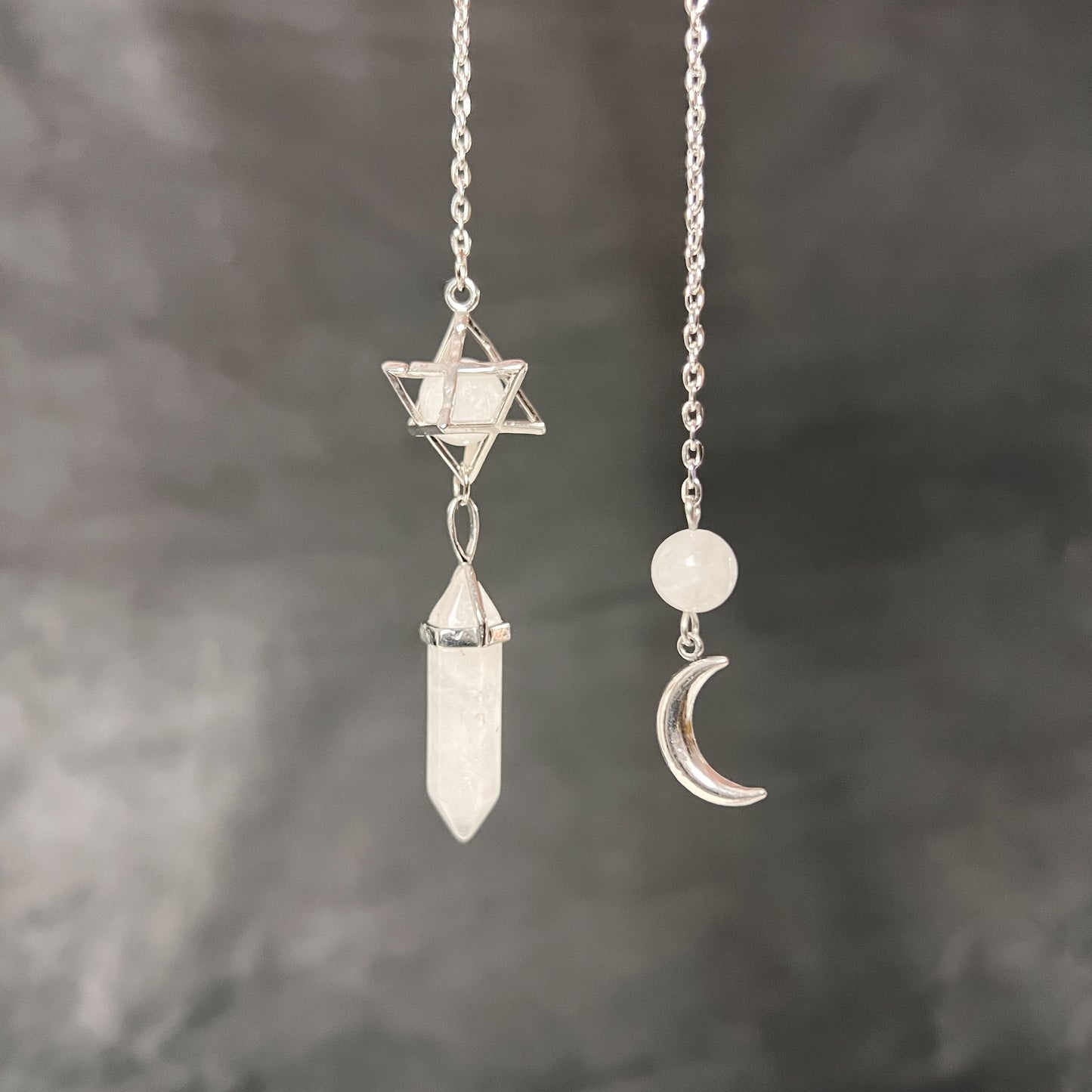 Clear quartz Merkaba and Moon crescent divination pendulum