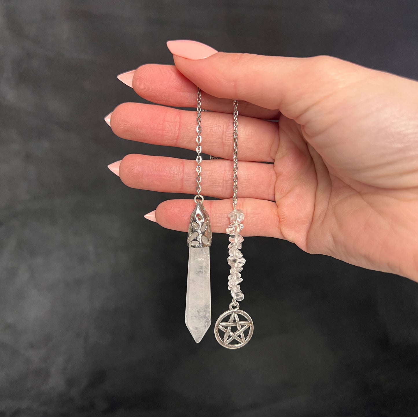 Clear quartz and pentacle pendulum Baguette Magick