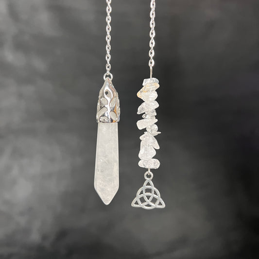 clear quartz divination dowsing pendulum celtic knot triquetra baguette magick