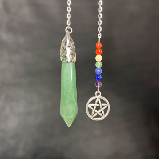 Gemstone pendulum aventurine pentacle and 7 chakras crystals dowsing divination tool
