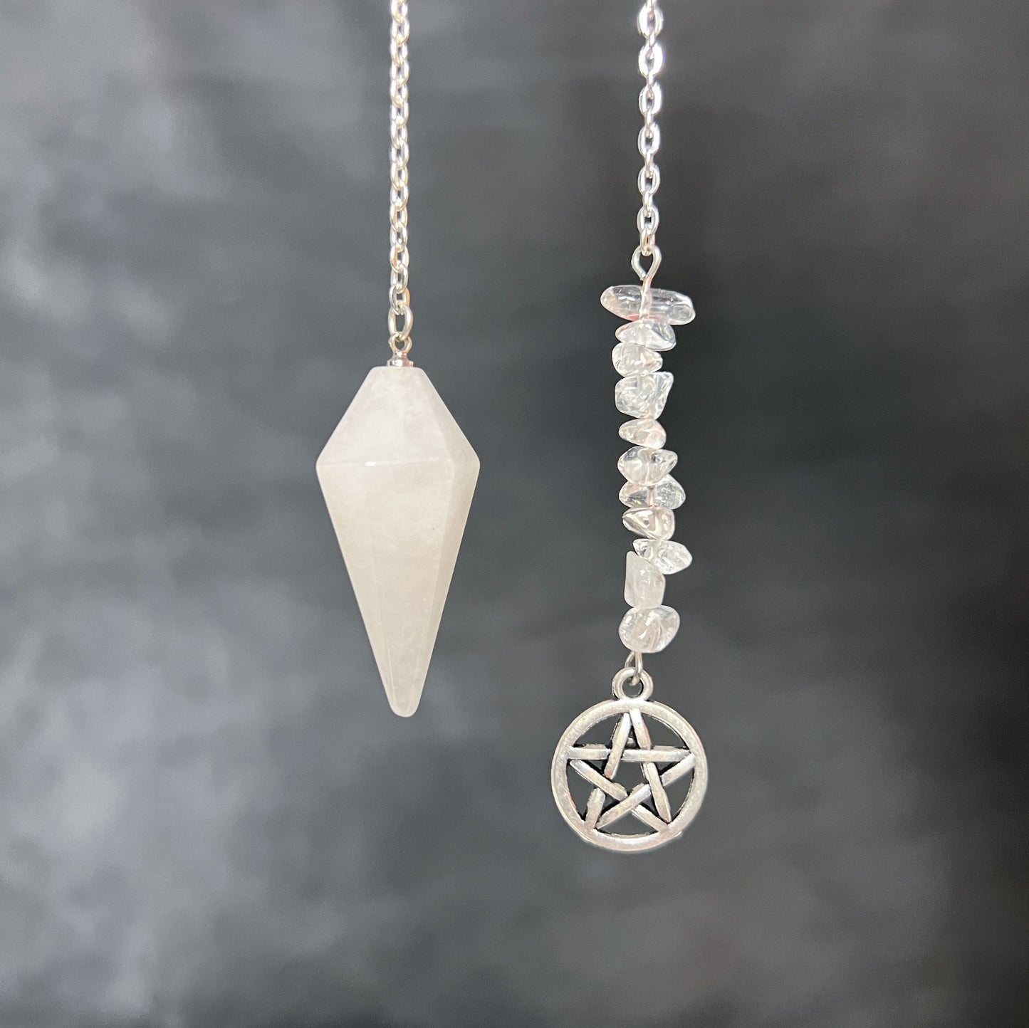 Clear quartz and pagan wiccan pentacle pendulum Baguette Magick