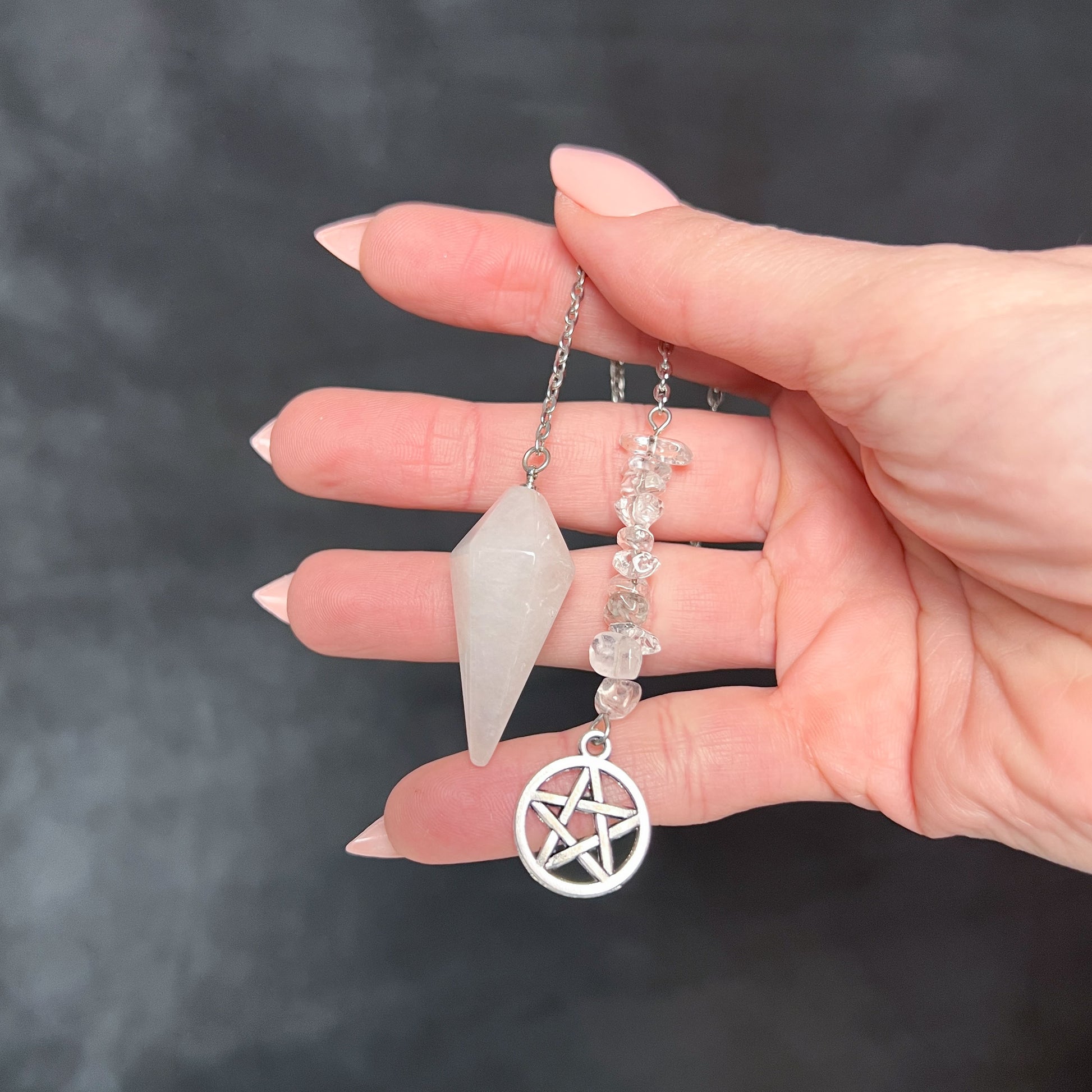 Clear quartz and pagan wiccan pentacle pendulum Baguette Magick