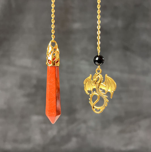 Golden Red jasper and obsidian dragon pendulum Baguette Magick