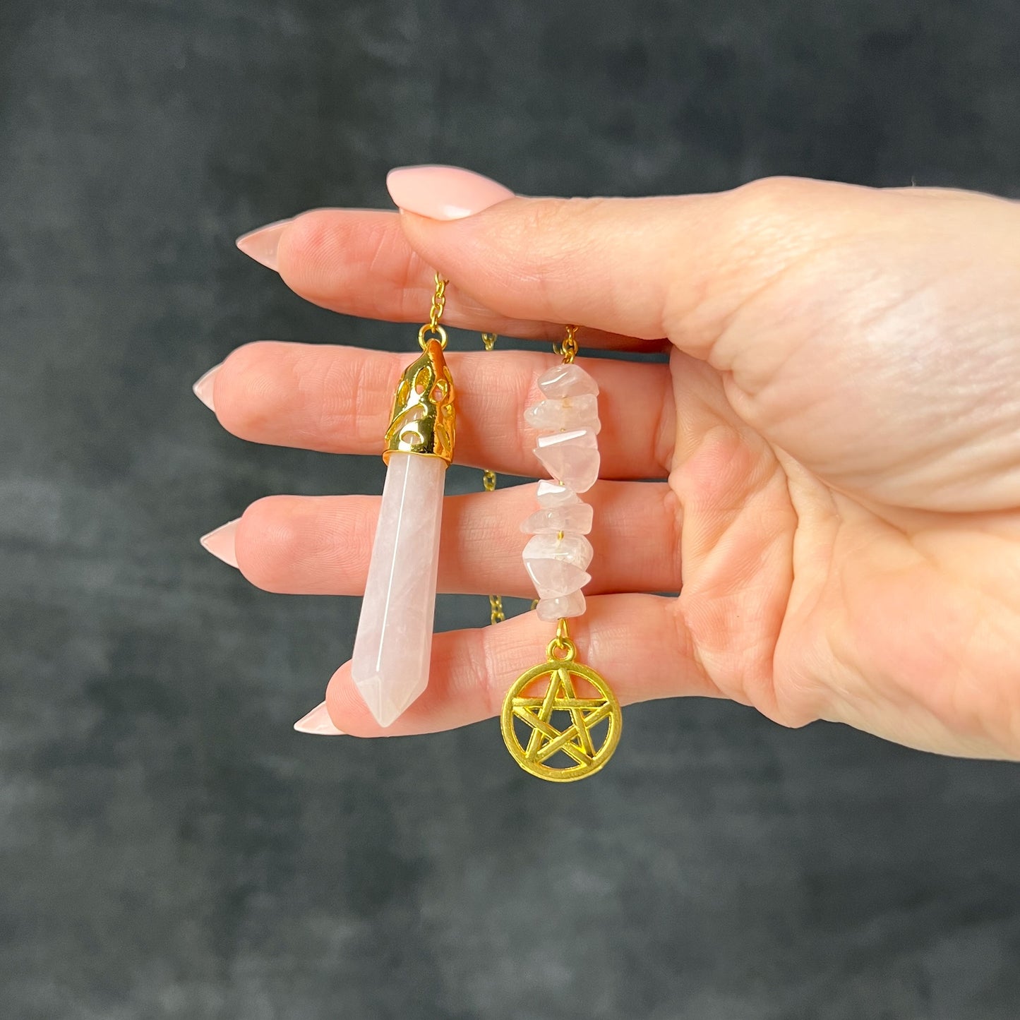Golden Rose quartz pentacle pendulum Baguette Magick