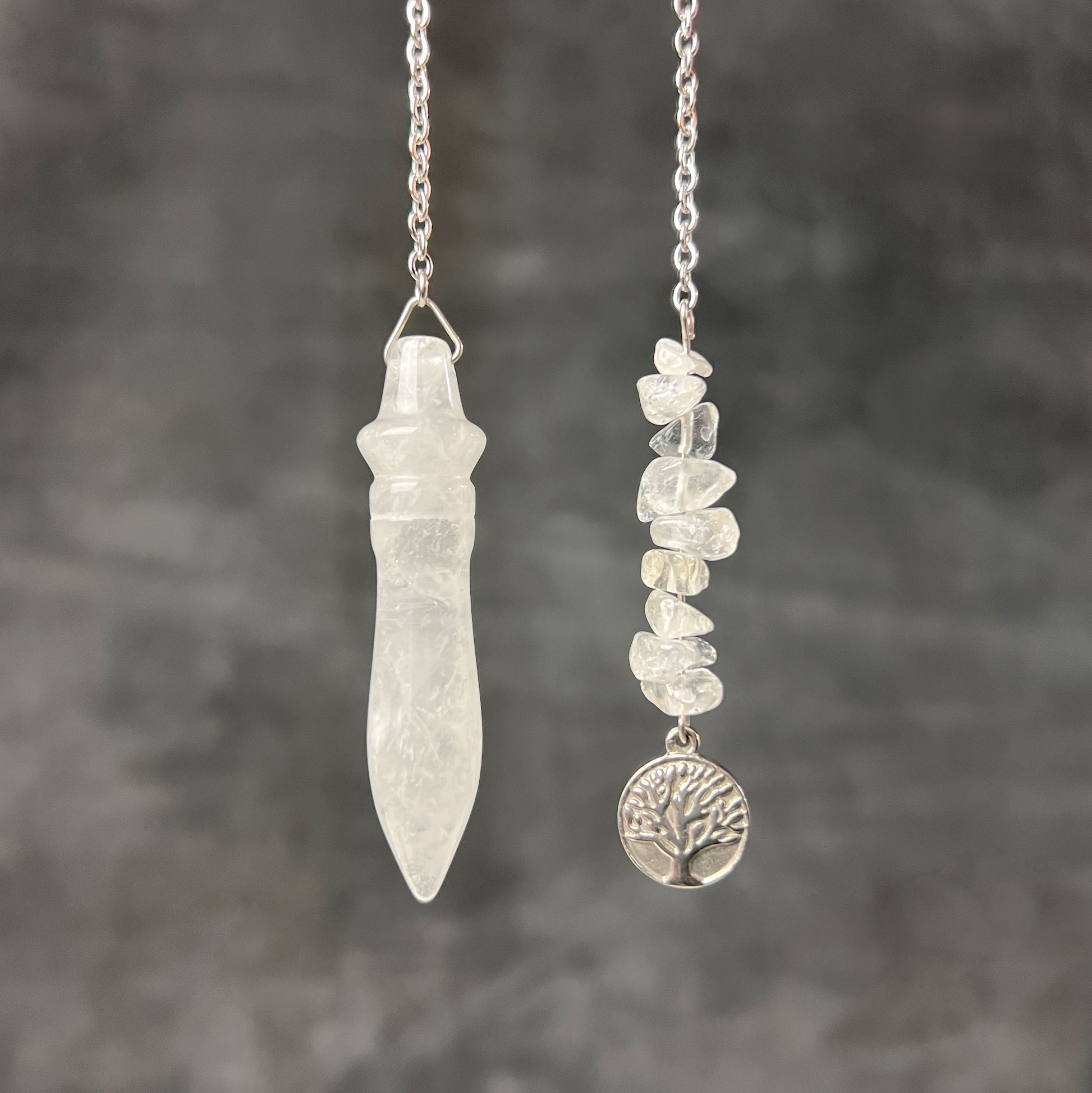 Egyptian Thot pendulum clear quartz and stainless steel, tree of life charm Baguette Magick