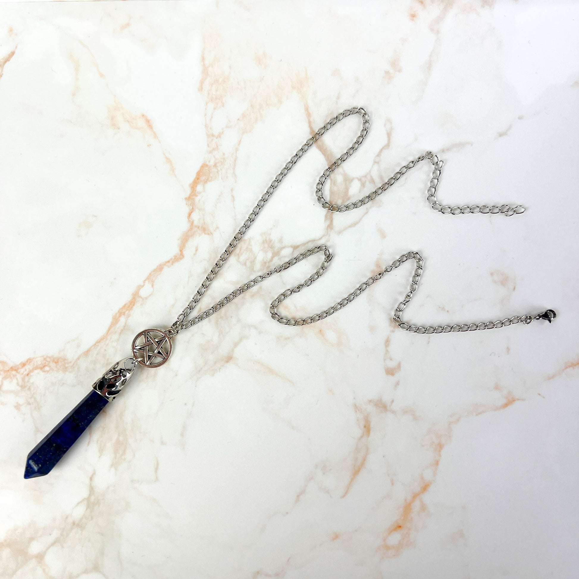 Lapis lazuli and pentacle pendulum necklace Baguette Magick