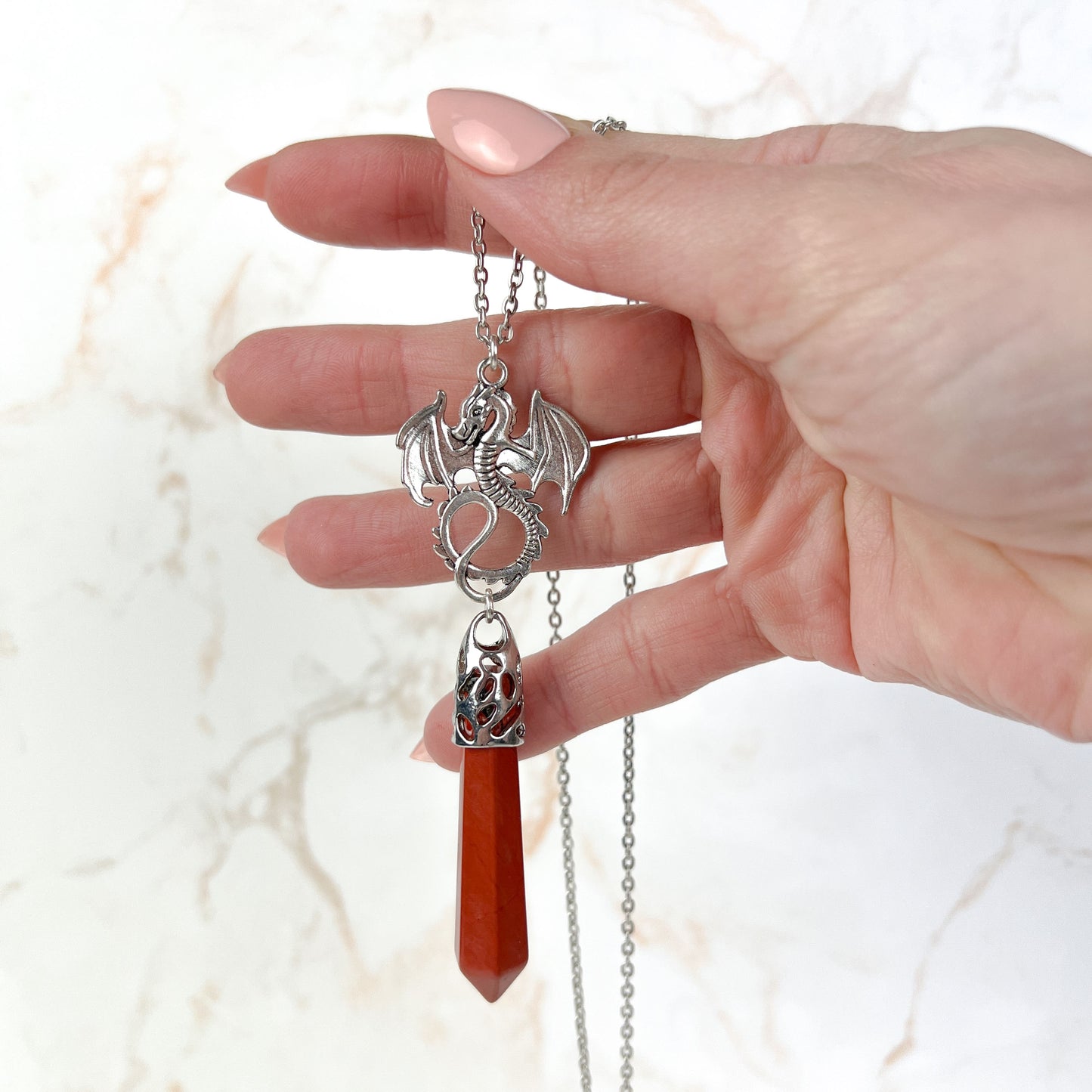 Red jasper and dragon divination pendulum necklace Baguette Magick