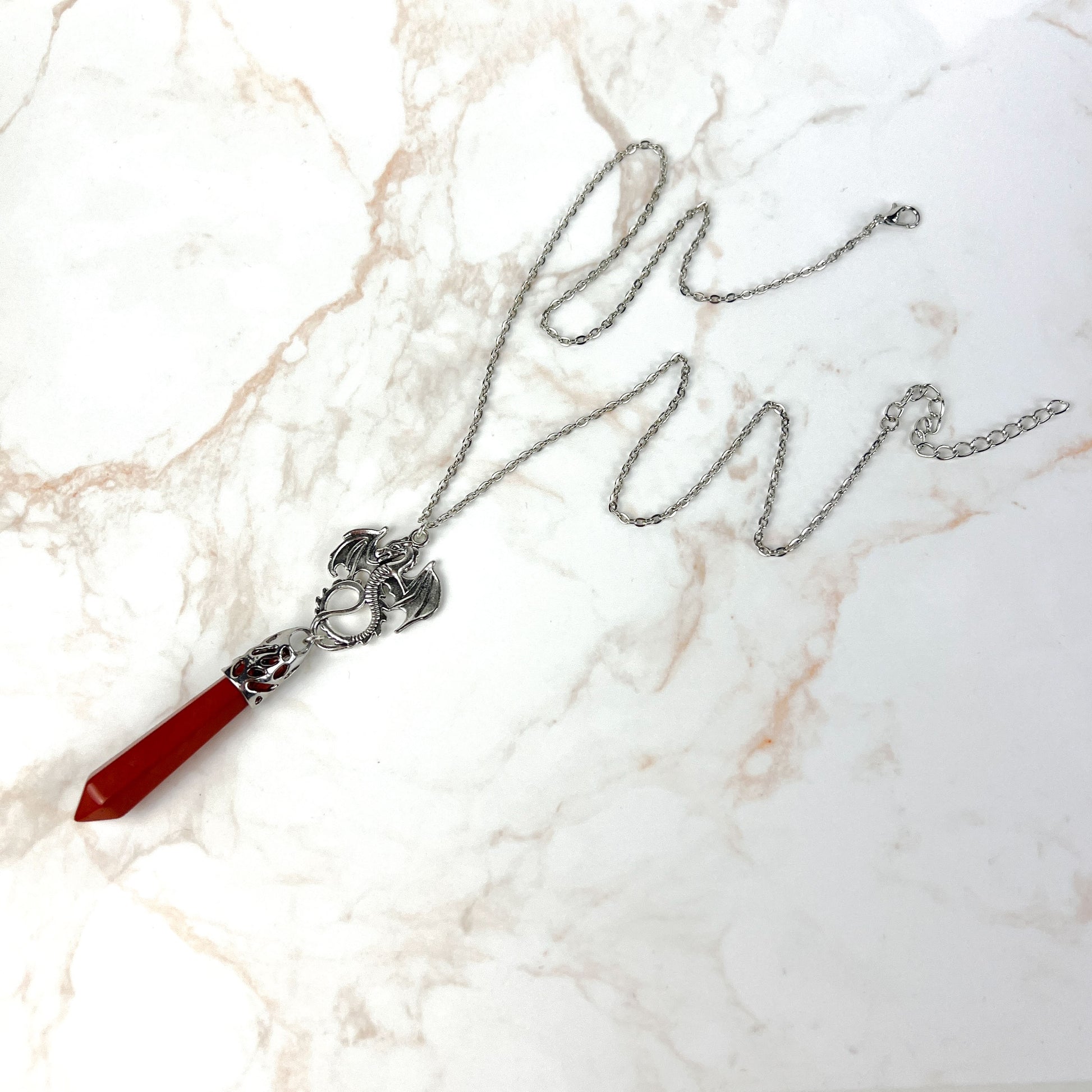 Red jasper and dragon divination pendulum necklace Baguette Magick