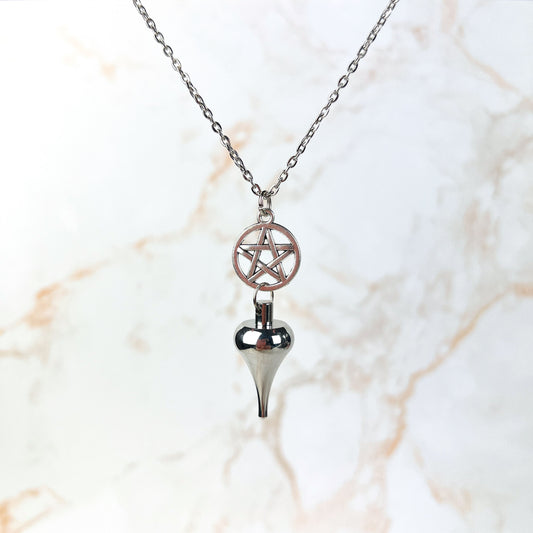 Luzi and pentacle pendulum necklace with a moon crescent charm Baguette Magick