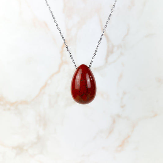 Red jasper gemstone egg and stainless steel necklace Baguette Magick