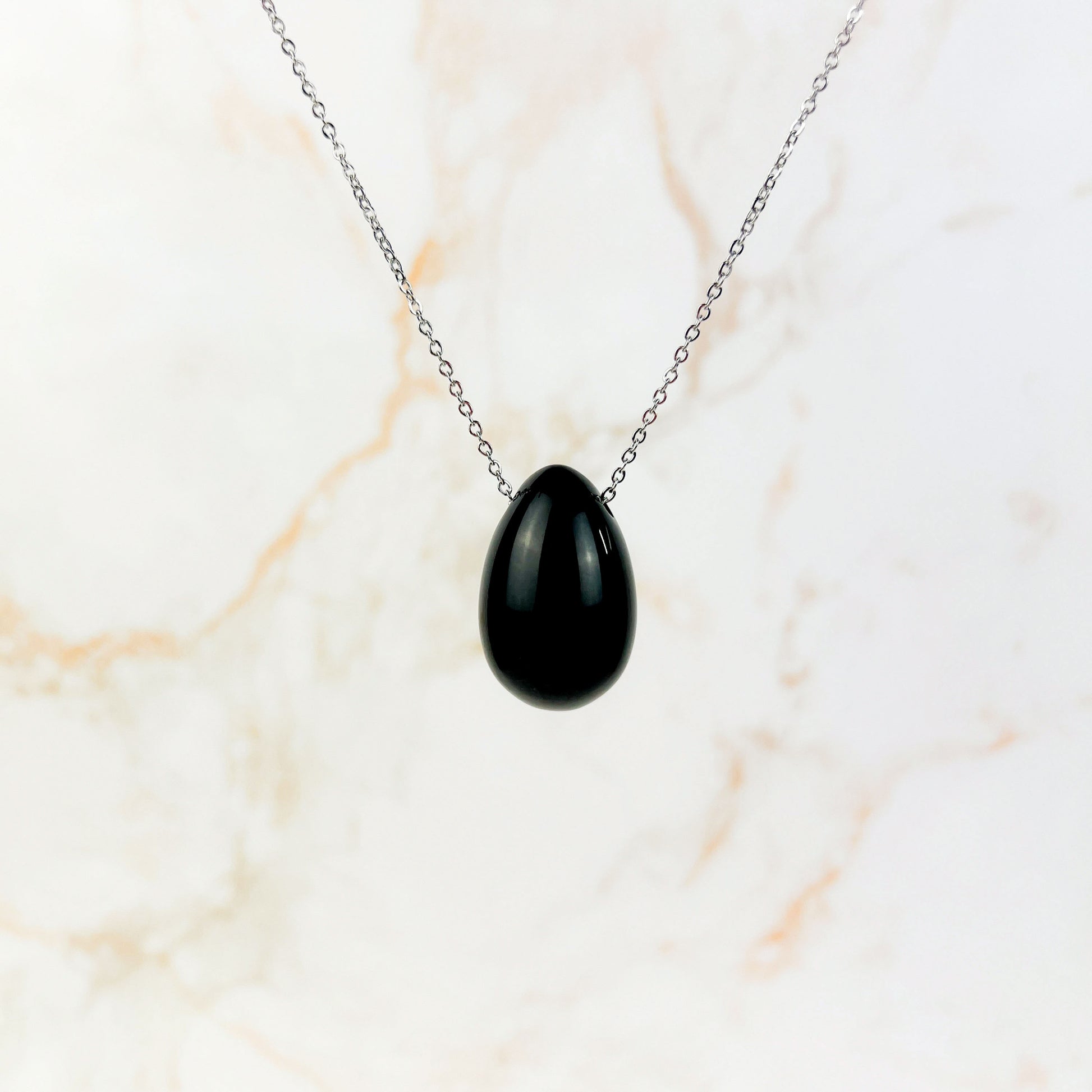 Obsidian gemstone egg and stainless steel necklace Baguette Magick