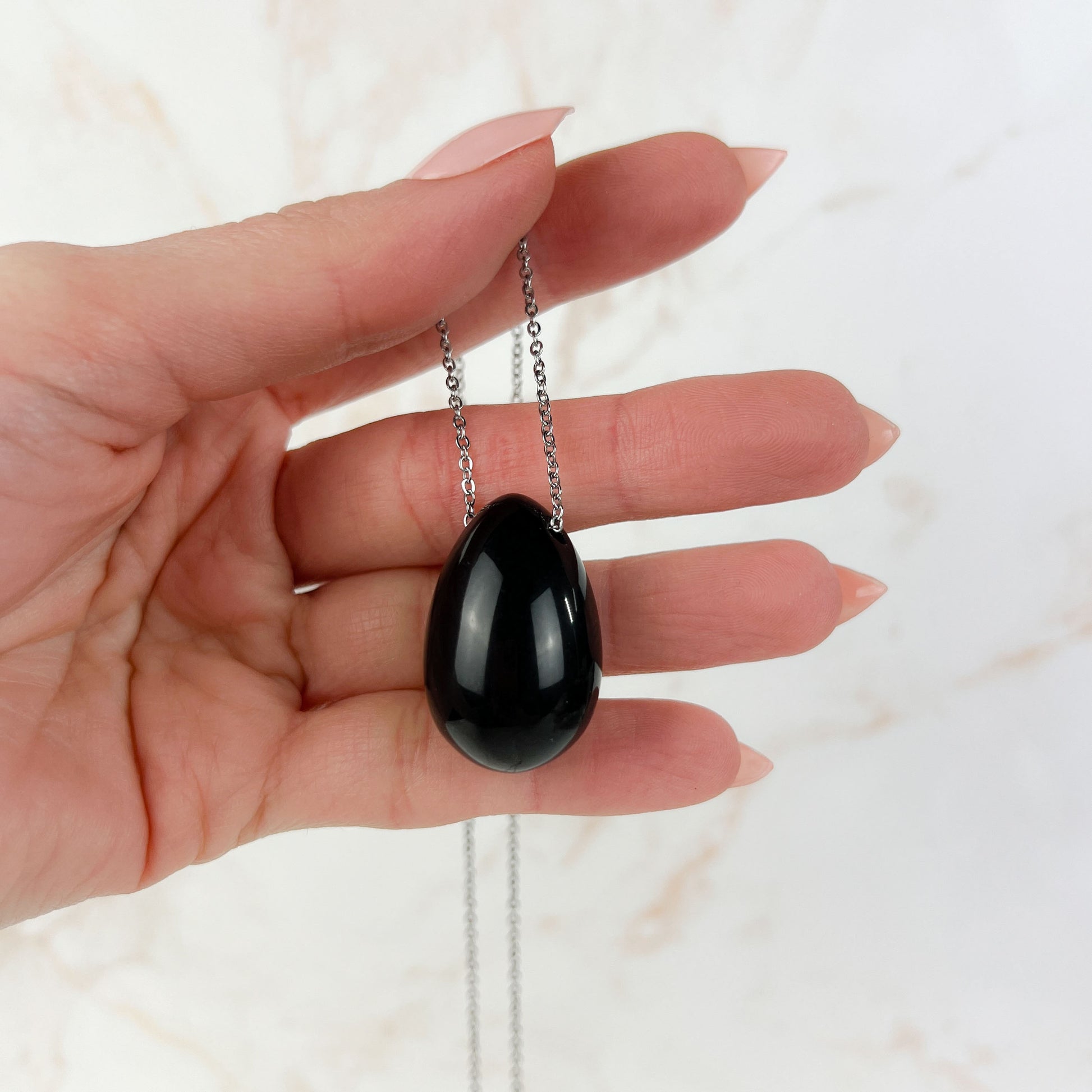 Obsidian gemstone egg and stainless steel necklace Baguette Magick