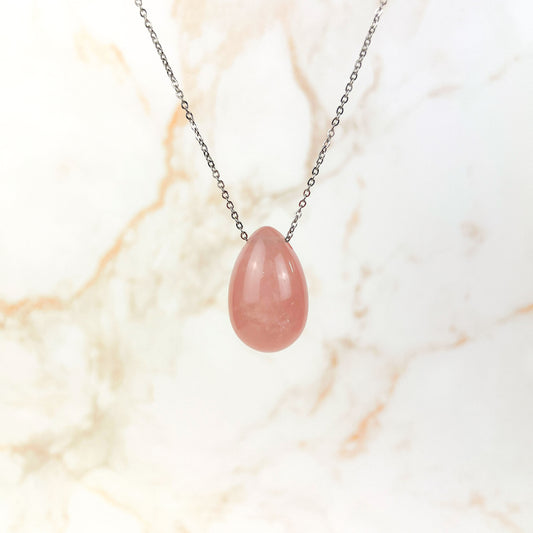 Rose quartz gemstone egg and stainless steel necklace Baguette Magick