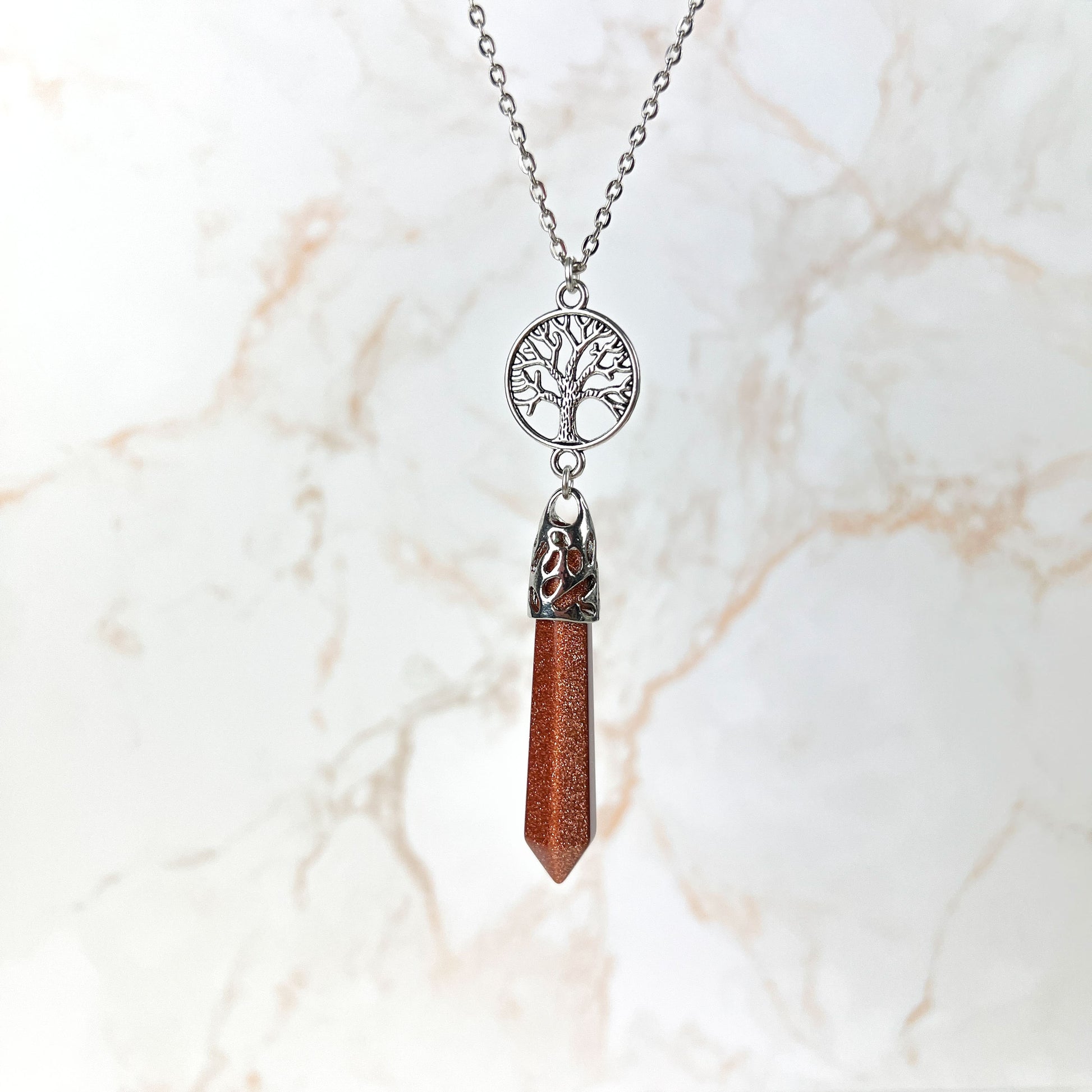 Goldstone and tree of life divination necklace Baguette Magick
