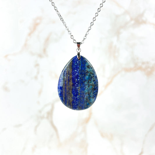 Collier pendentif en acier inoxydable lapis-lazuli