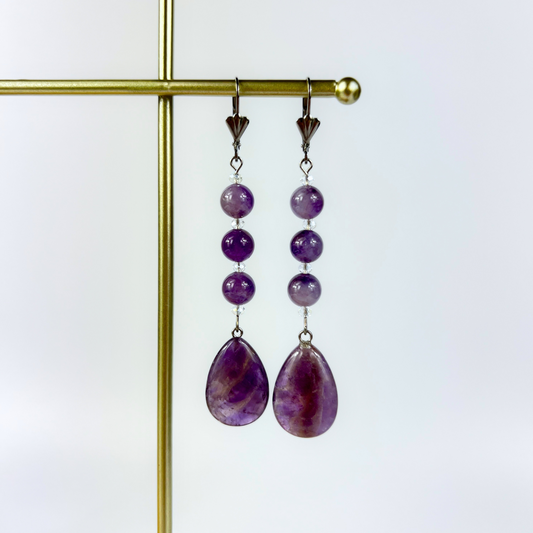 Amethyst beaded art deco earrings