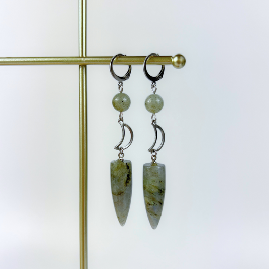 Moon crescent and labradorite boho earrings