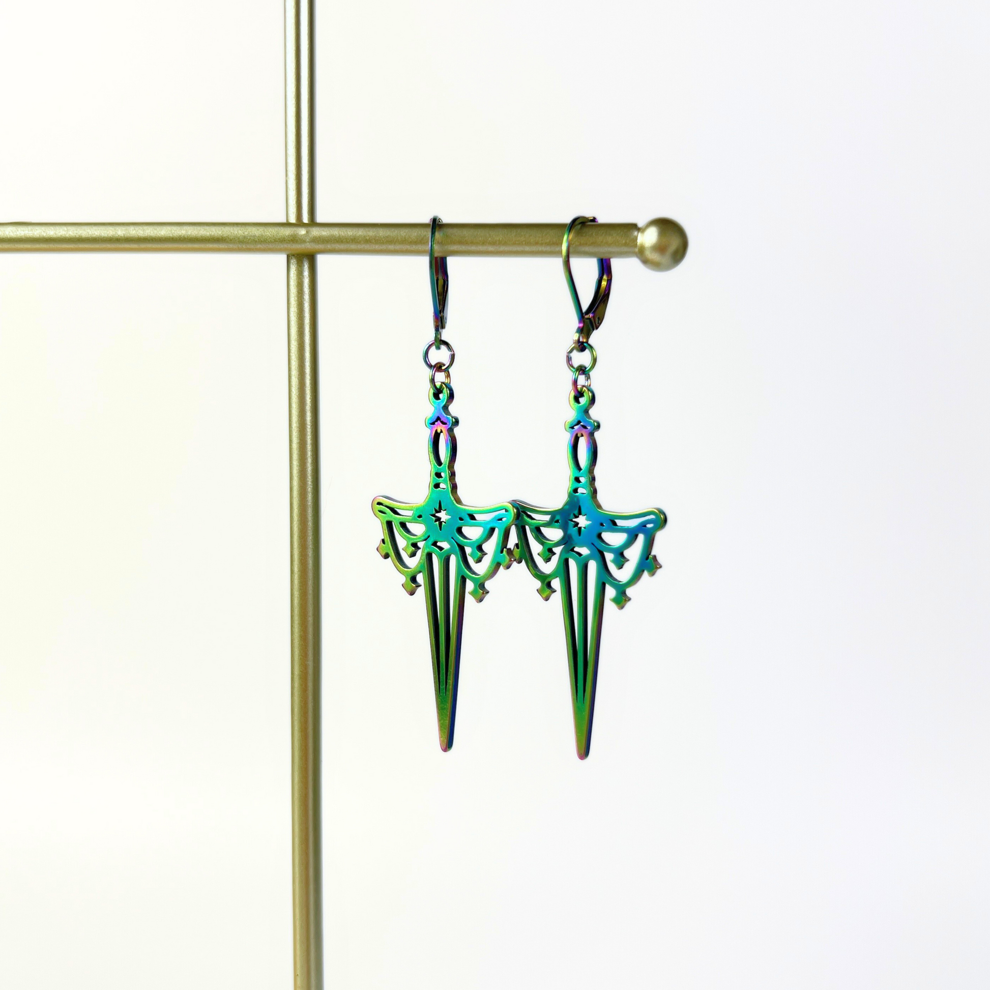 Rainbow athame dagger earrings Baguette Magick