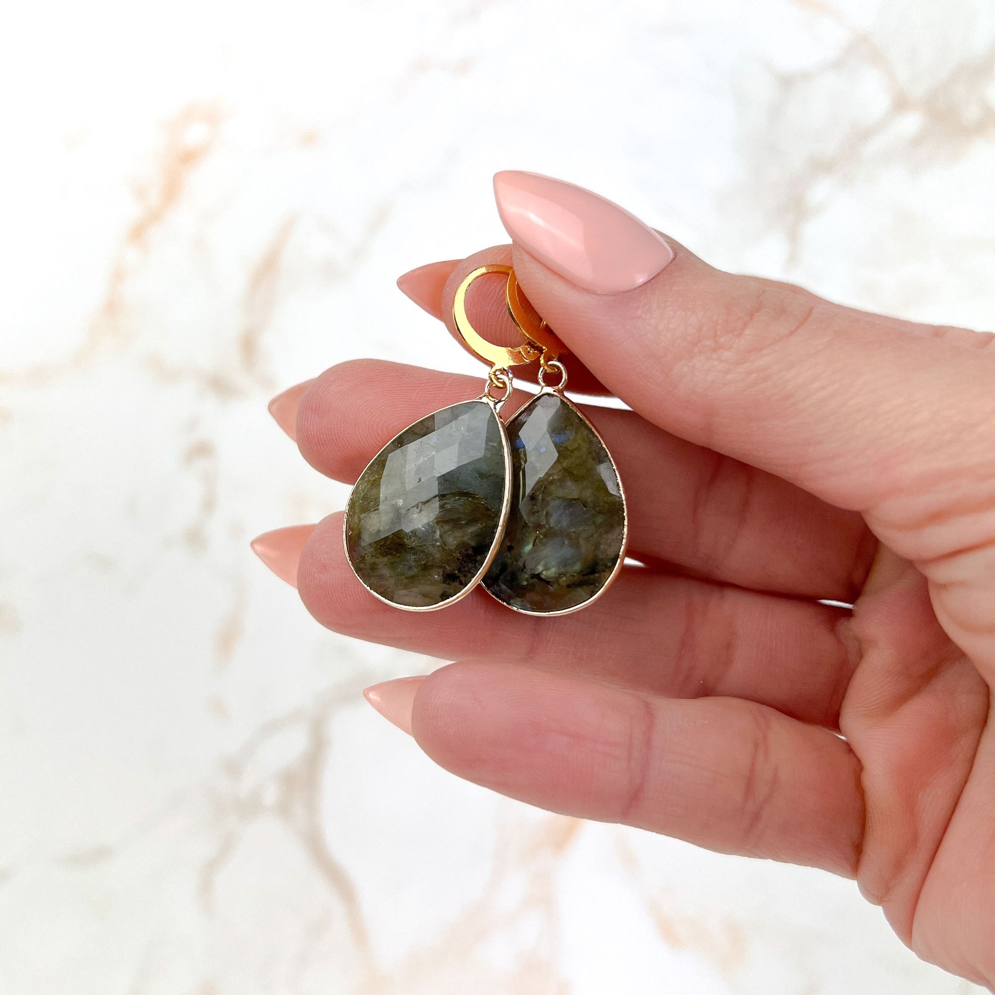 Faceted Labradorite earrings crystal jewelry earrings with gold-tone stainless steel closures dainty labradorite earrings
