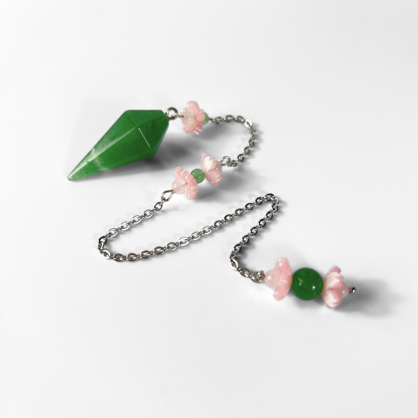 Pendule fleur de sakura en aventurine et quartz rose