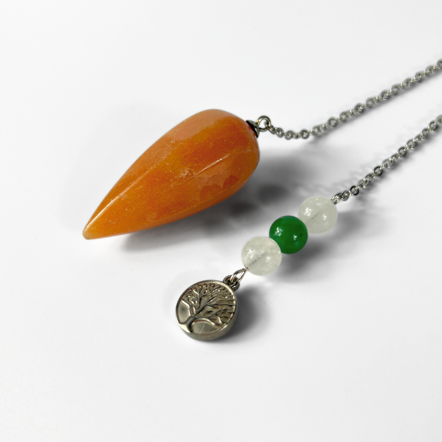 Orange and green aventurine, clear quartz, and tree of life pendulum Baguette Magick