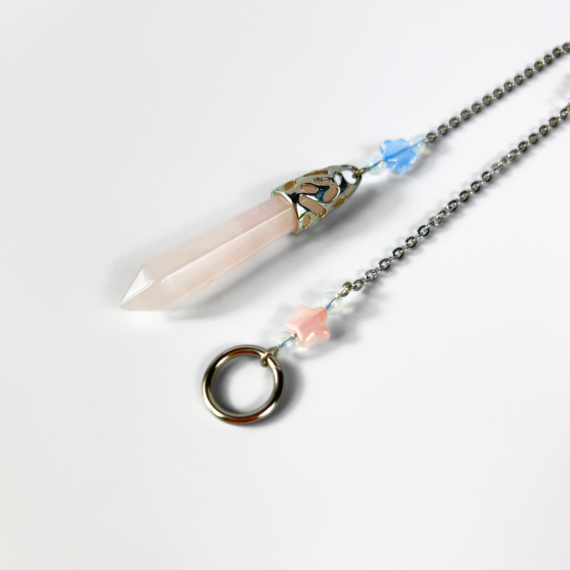 Rose quartz and Opalite stars pendulum Baguette Magick