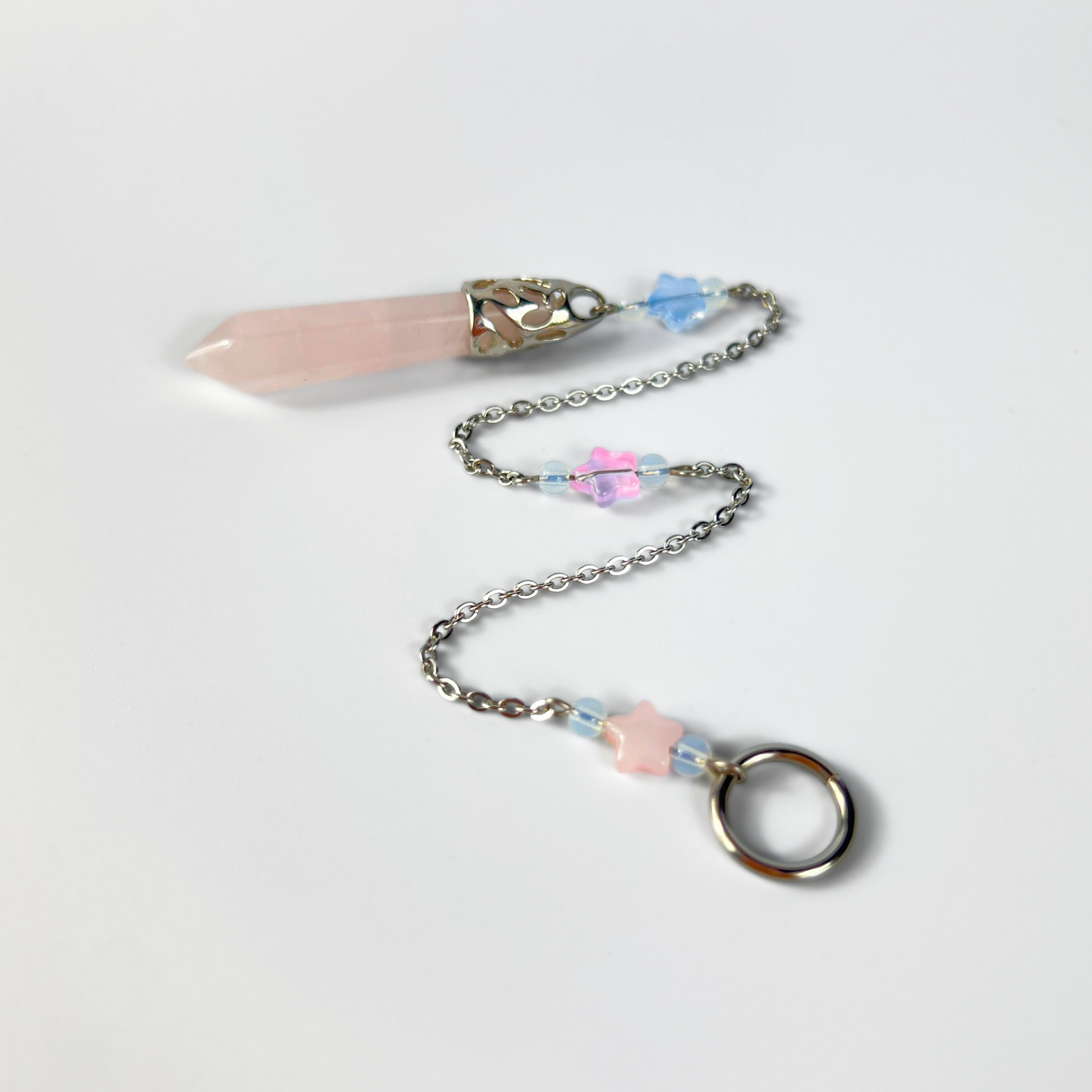 Rose quartz and Opalite stars pendulum Baguette Magick