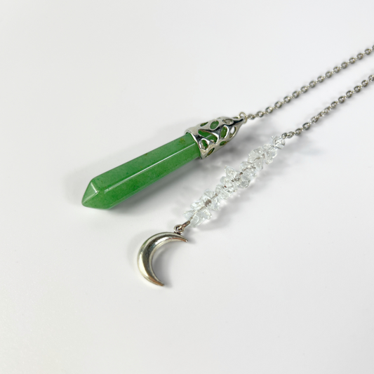 Aventurine and quartz Moon pendulum