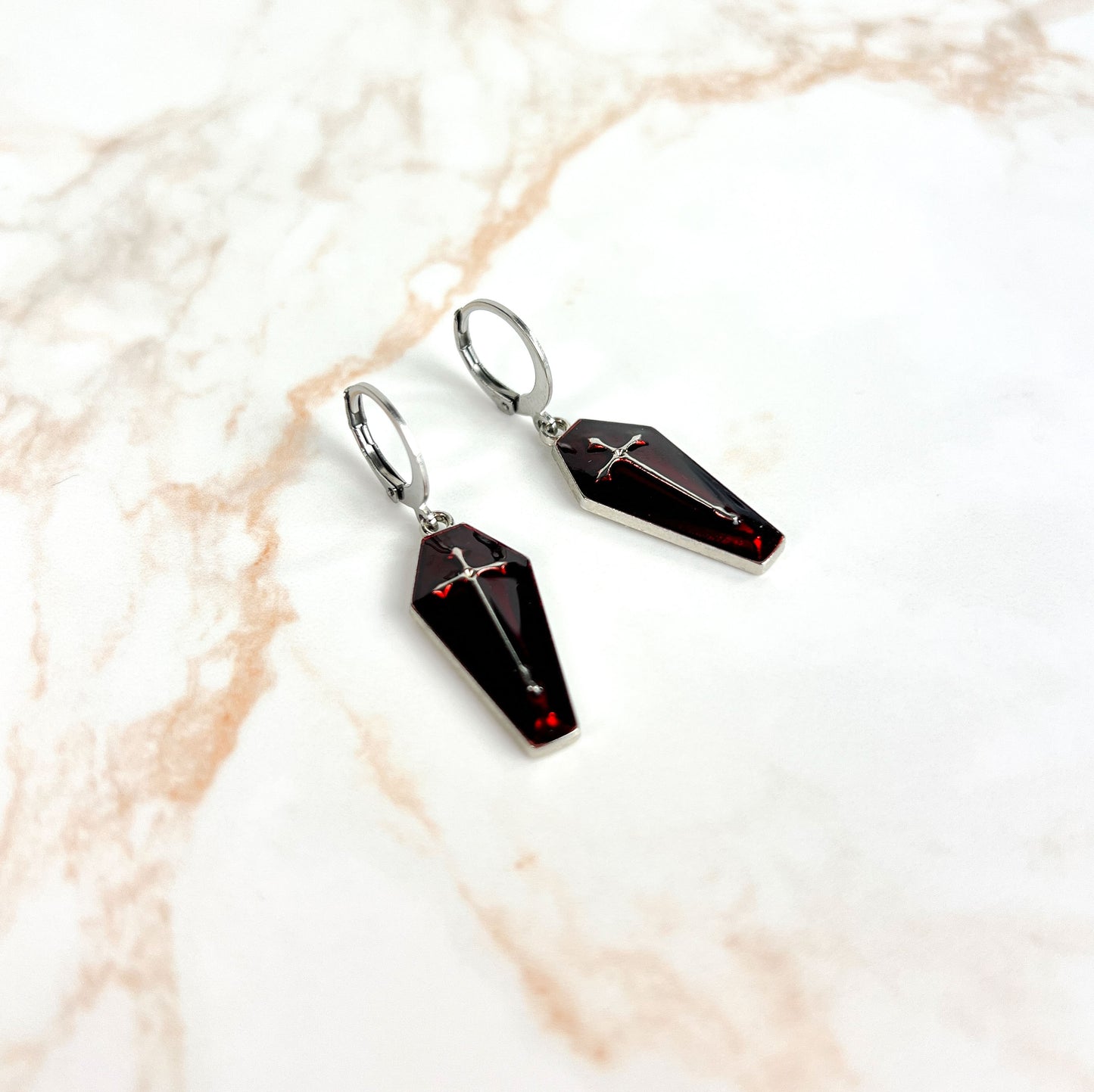 Coffin earrings pair of gothic enameled coffins witchy jewelry creepy earrings with stainless steel closures Halloween jewelry