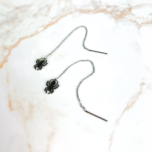 Spider threader stainless steel earrings