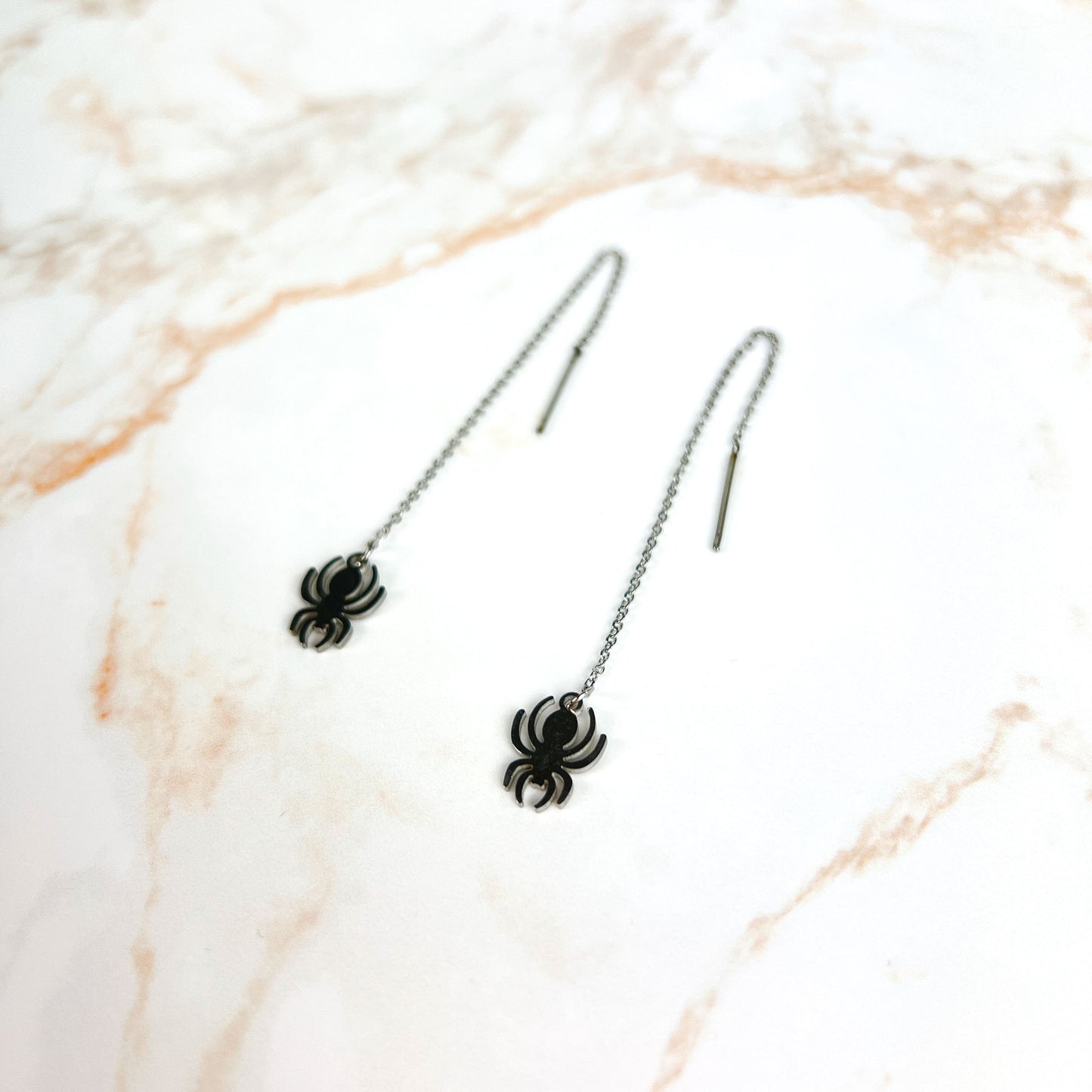 Spider threader stainless steel earrings