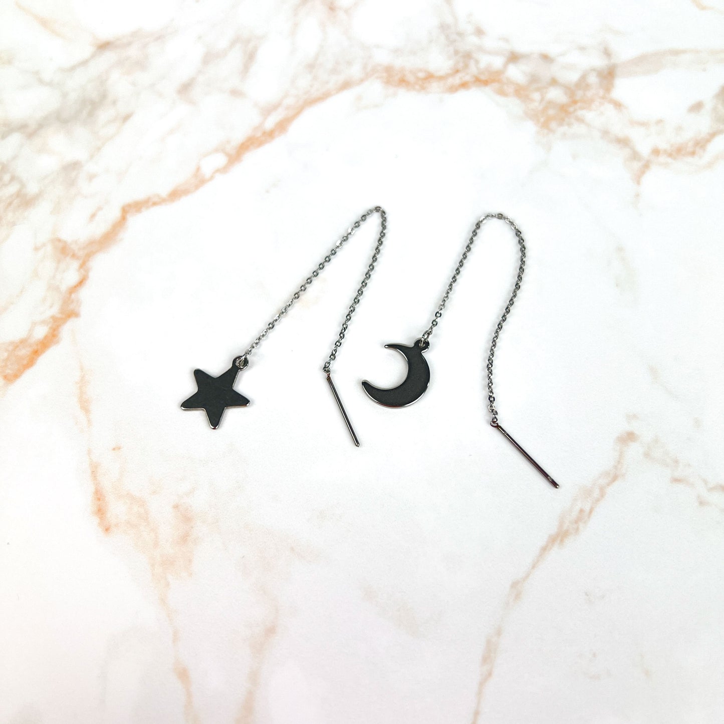 Crescent moon and star threader stainless steel earrings Baguette Magick