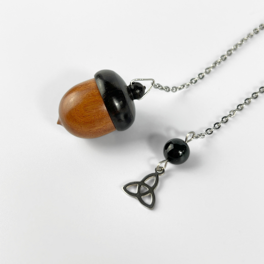 Acorn chamber pendulum, Ebony, Rainbow Obsidian