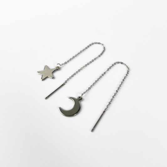 Crescent moon and star threader earrings Baguette Magick