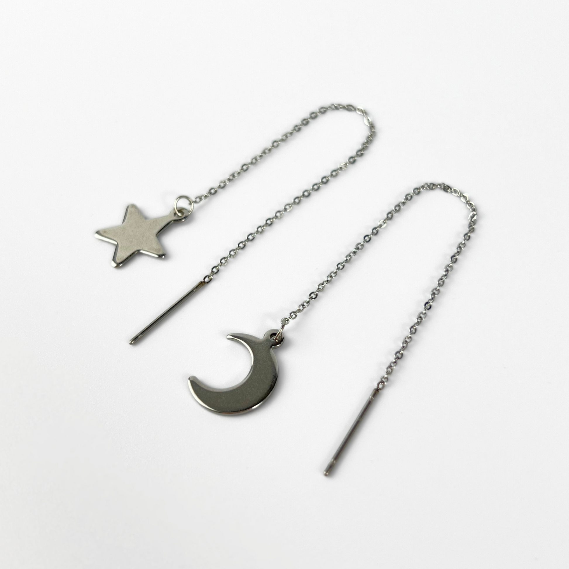 Crescent moon and star threader earrings Baguette Magick