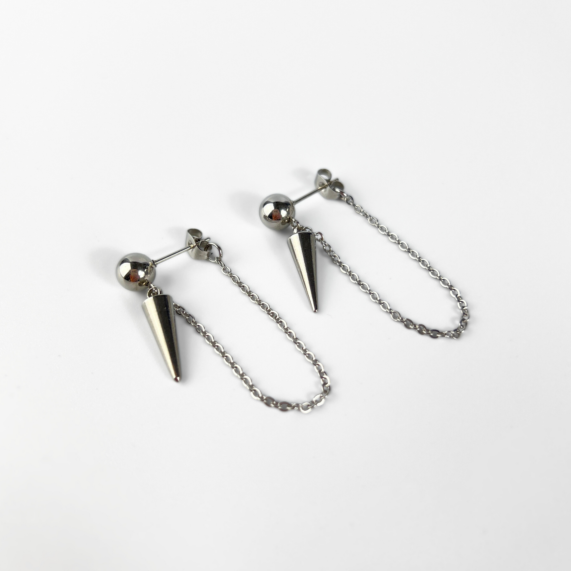 Punk rock stud spike and chains earrings Baguette Magick