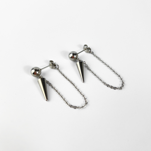 Punk rock stud spike and chains earrings Baguette Magick