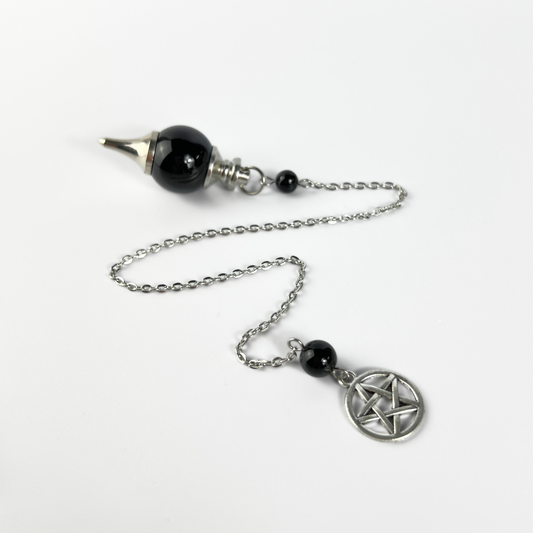 Obsidian and pentacle Sephoroton dowsing pendulum