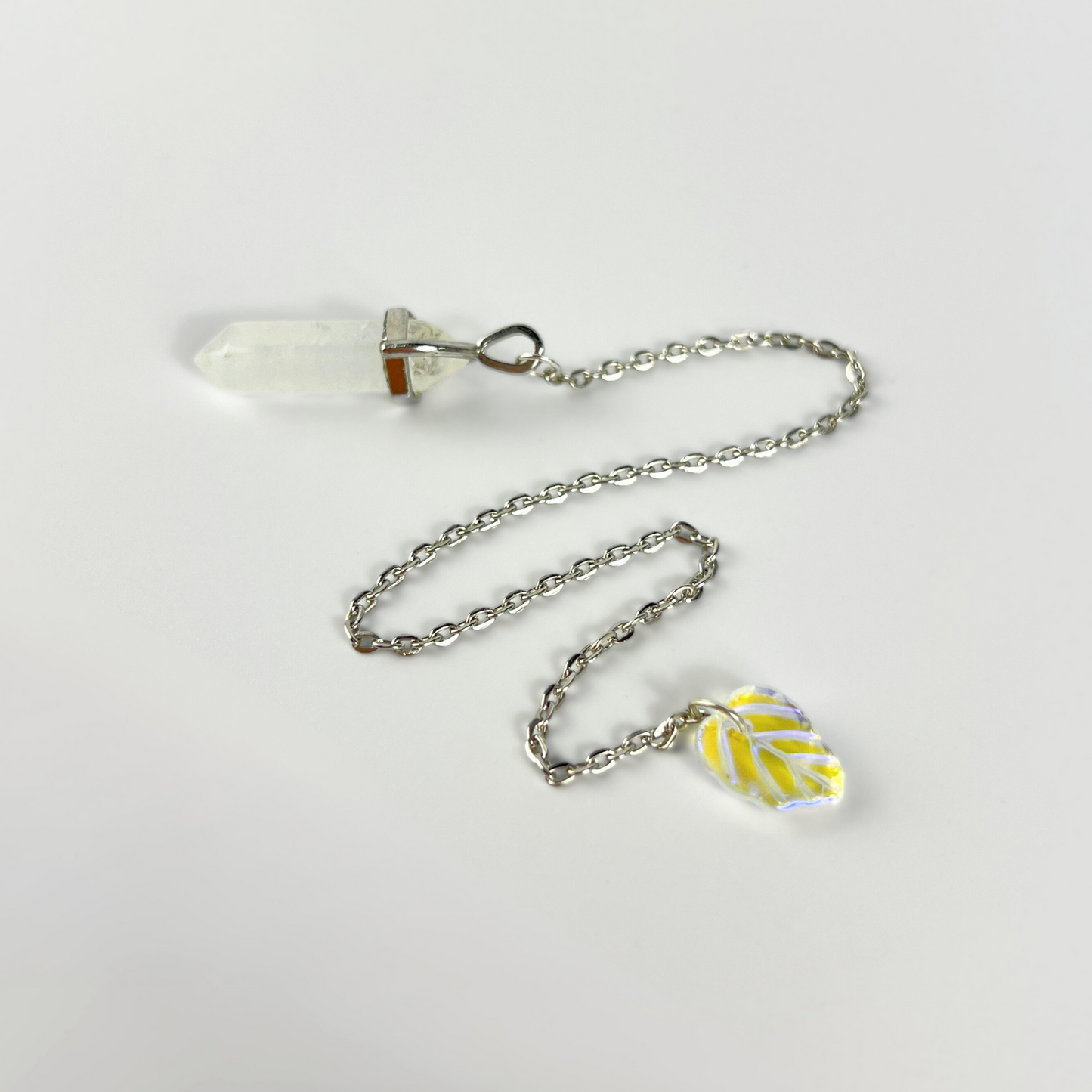 Clear quartz and leaf dowsing divination pendulum Baguette Magick