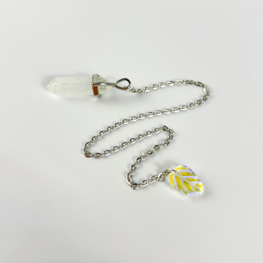 Clear quartz and leaf dowsing divination pendulum Baguette Magick